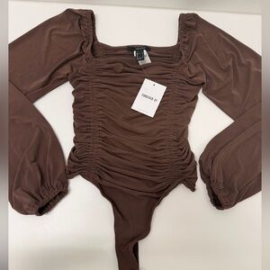 NWT Forever 21 Brown Ruched Bodysuit